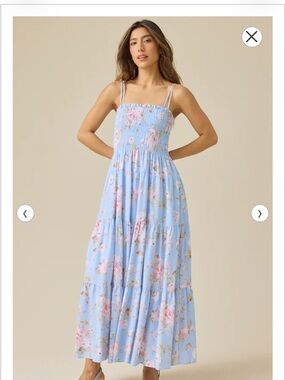 Light Blue Floral Smocked Maxi Dress